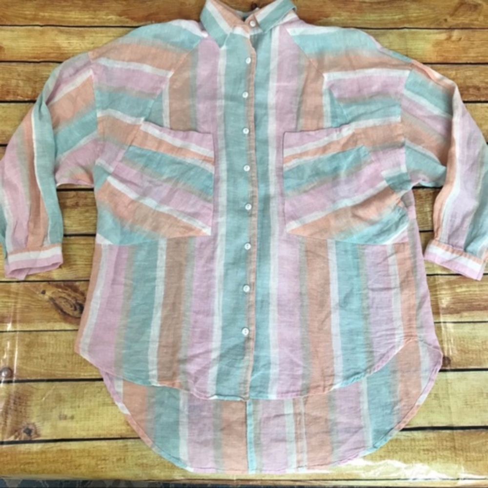 Free People Colorful Button Down Tunic Size Medium